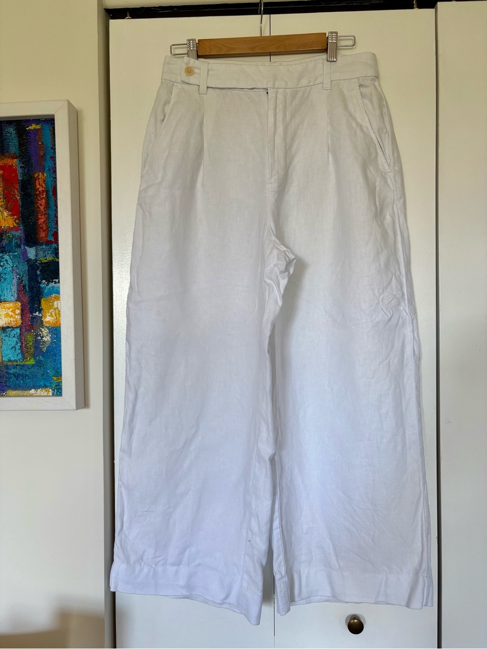 Madewell White Linen Wide-Leg Trousers | Size 8 (Petite - 28 inseam)